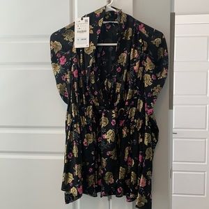 NWT Zara Black Drapey Blouse